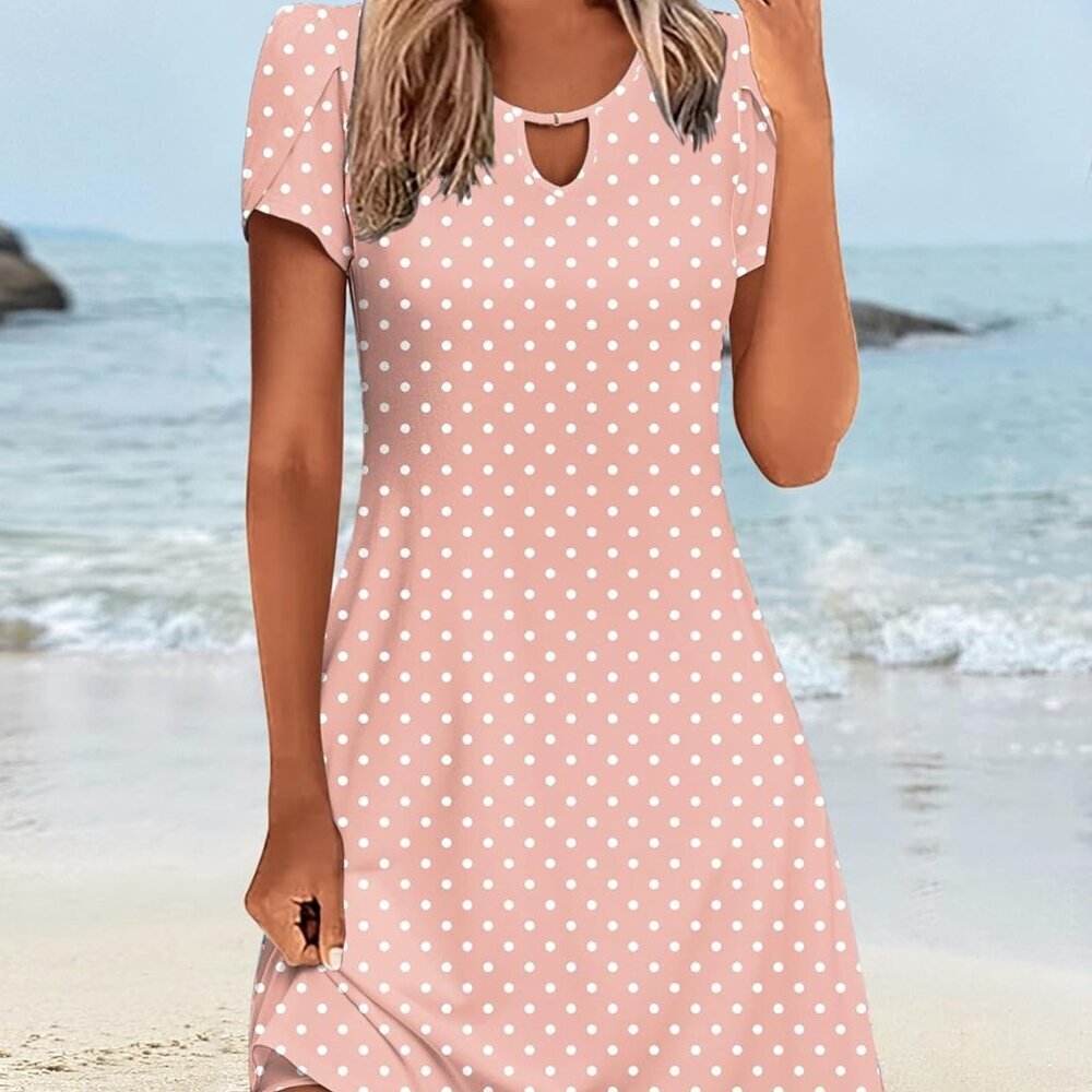 Women's Floral Sundress A-Line Casual Short Sleeve Pockets Summer Dress - Picture 3 of 5